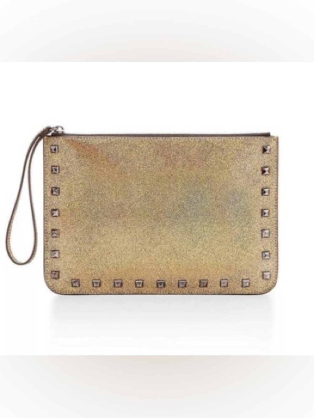 NWOT Rebecca Minkoff Glitter Studded Metallic Holographic Gold Wristlet Clutch